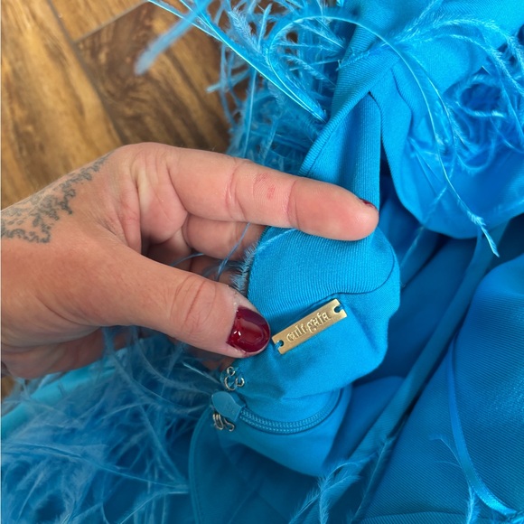 Cult Gaia Eliana Dress Lake Blue Feather Embellished Size XS - Picture 12 of 13